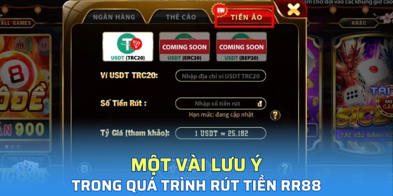 Một vài lưu ý trong quá trình rút tiền RR88